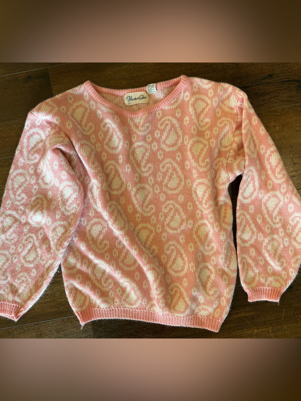 Vintage Hunter Glen Women's Cottagecore  Pink White Paisley Knit Sweater Medium